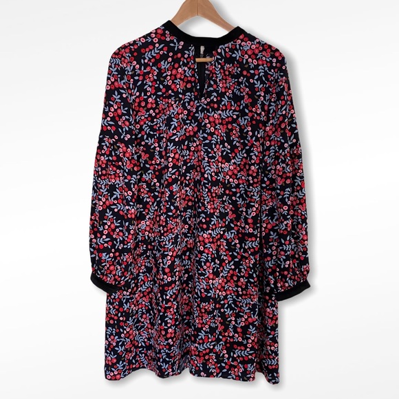 LOFT Cherry Berry Print Velvet Trim Cutout dress - Picture 2 of 8